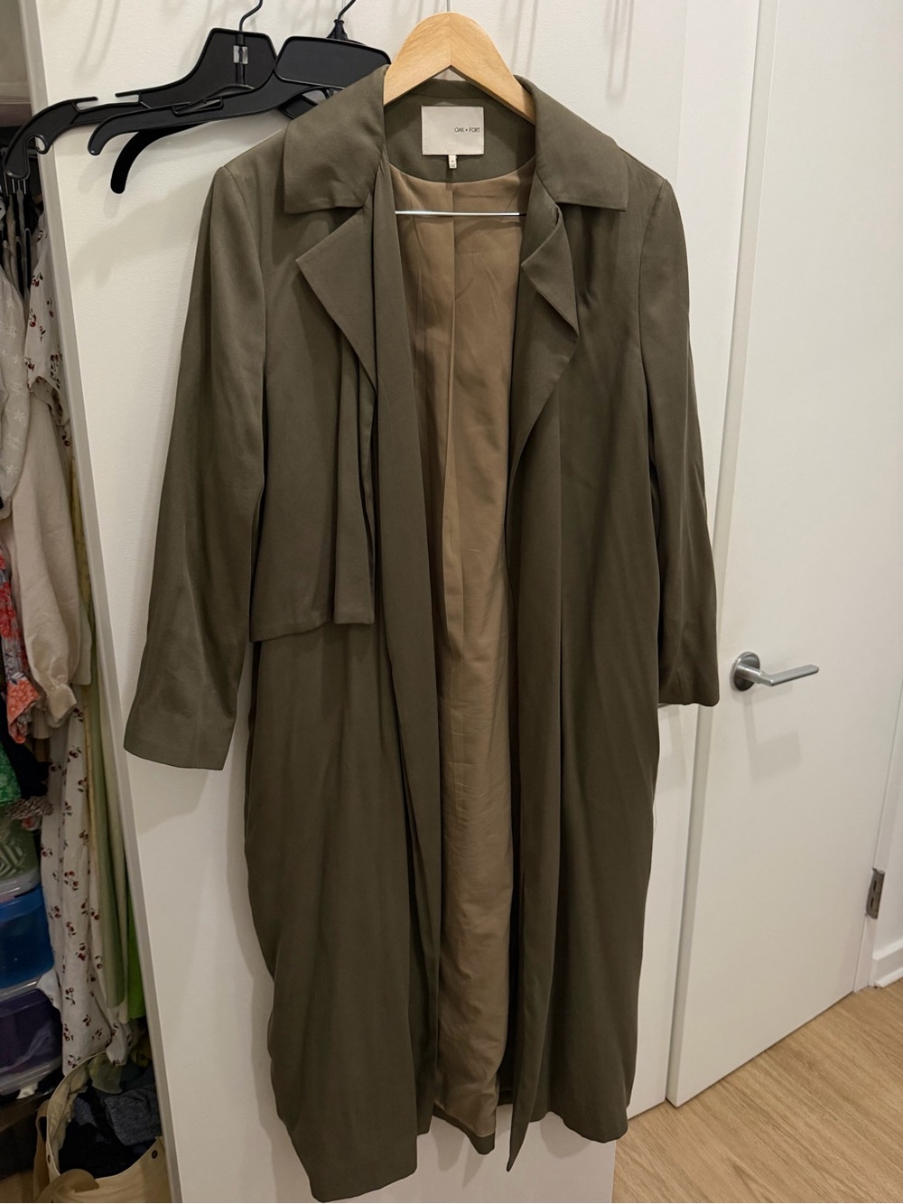 Oak + Fort Olive Green Long Duster Coat